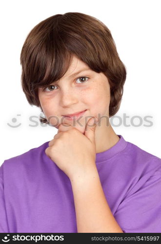 Thoughtful boy isolated on white background