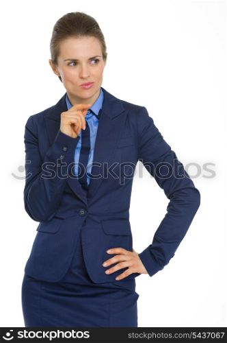 Thoughtful business woman looking on copy space