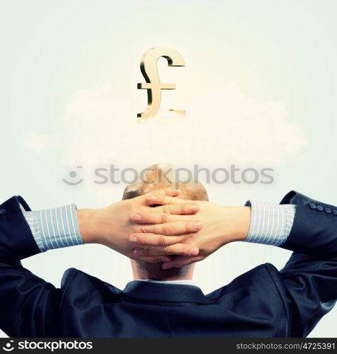 Thoughtful businessman. Image of thoughtful businessman standing with back