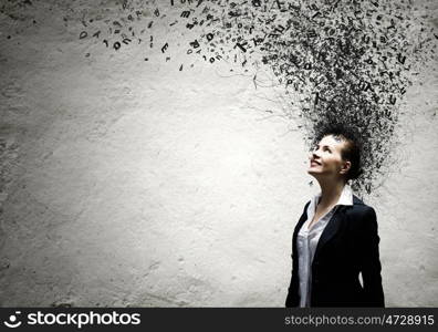 Thoughtful businesswoman. Young troubled businesswoman thinking over the ideas