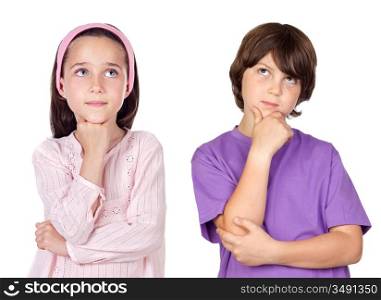 Thoughtful children isolated on white background