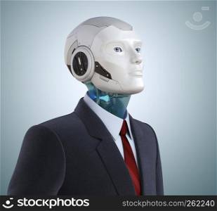 Thoughtful robot in suit. 3D illustration. Thoughtful robot in suit
