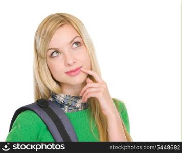 Thoughtful student girl with backpack