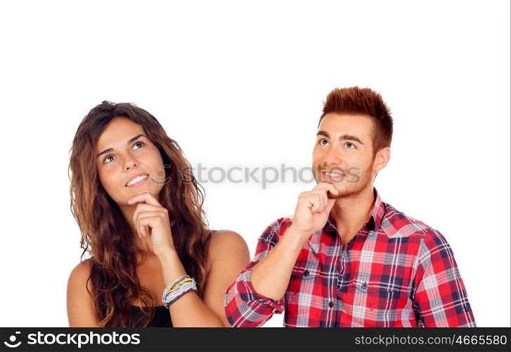 Thoughtful young couple in love isolated on a white background