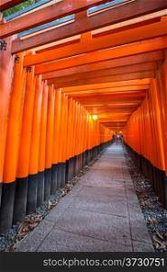 Thousands of vermilion torii gates at Fushimi Inari Taisha Shrine in Kyoto, Japan