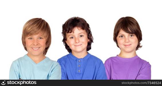Thre kids looking at camera isolated on a white background