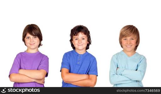 Thre kids looking at camera isolated on a white background