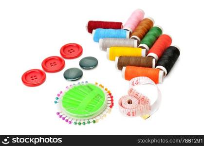 thread and buttons isolated on white background