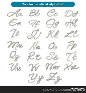 Thread rope font letters. Thread rope font letters vector illustration. Vector nautical alphabet isolated on white background