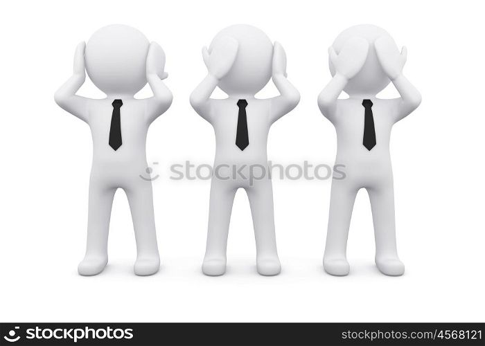 three 3D men as symbol of say, see or hear nothing