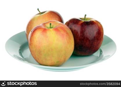 Three apples in a plate isolated over white background&#xA;
