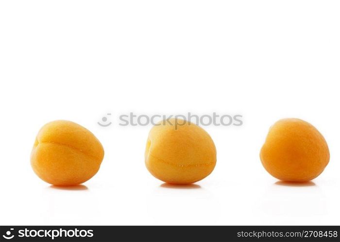 three apricots in a row. three apricots in a row on white background