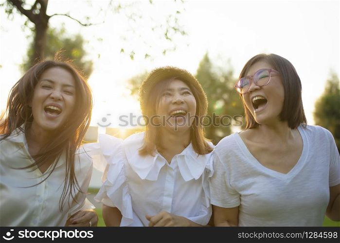three asian woman friend happiness emotion vacation time
