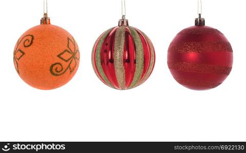 Three big Christmas balls isolated on a white background