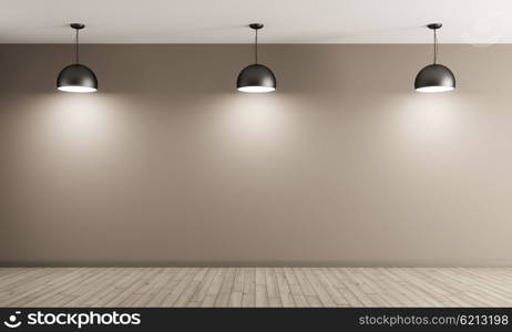 Three black metal lamps over beige wall interior background 3d rendering