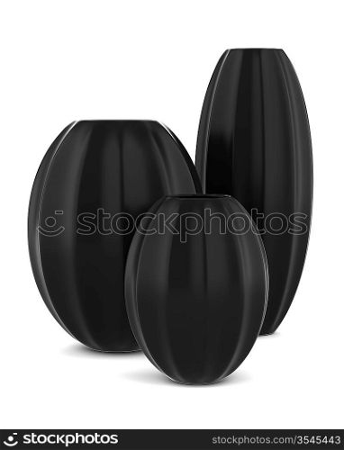 three black vases isolated on white background