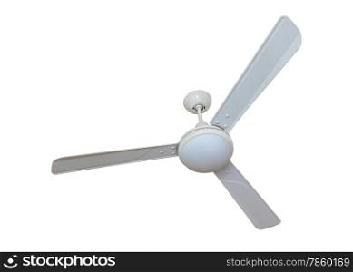 three blades white ceiling fan isolated on white background