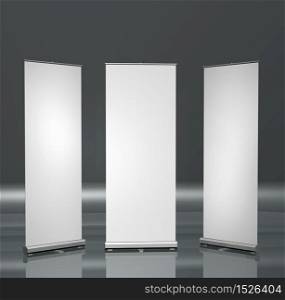 Three blank roll-up posters marketing promotion presentation. Blank roll-up posters