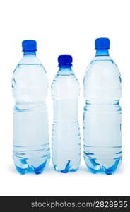 three blue bottle isolated