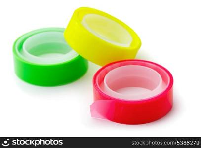 Three bright adhesive tape rolls isolated on white