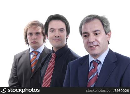 three business man isolated on white background, focus on the right man