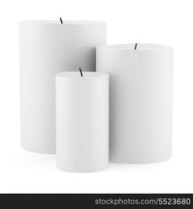 three candles isolated on white background