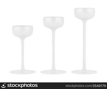 three candlesticks with small candles isolated on white background