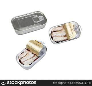 Three cans of canned sardine . Healthy meal