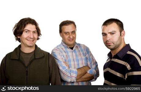 three casual man isolated on white background
