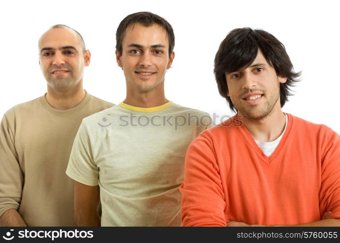 three casual men isolated on white background