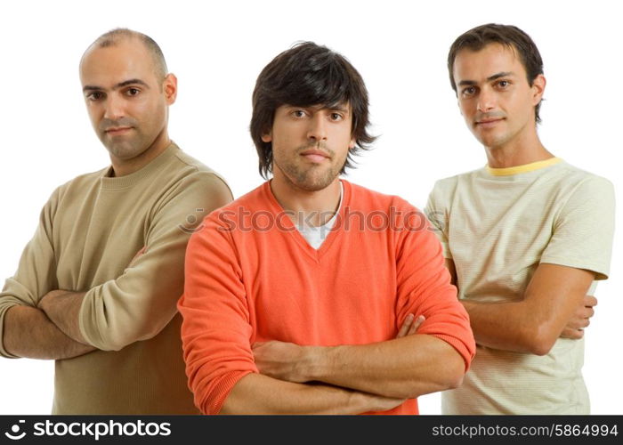 three casual men isolated on white background