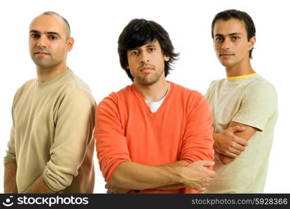 three casual men isolated on white background