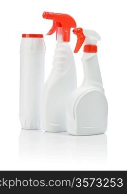 three cleaners with red covers