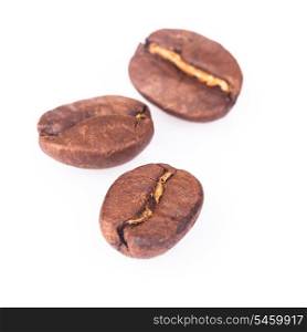 three coffe beans isolated on white background