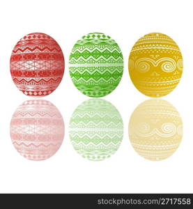 Three color Easter eggs and reflection