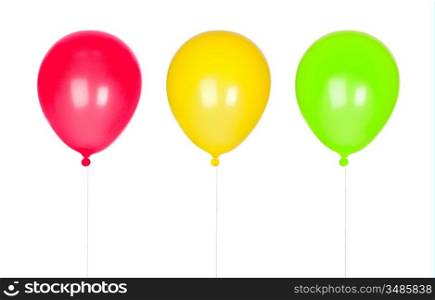 Three colorful balloons inflated isolated on white background