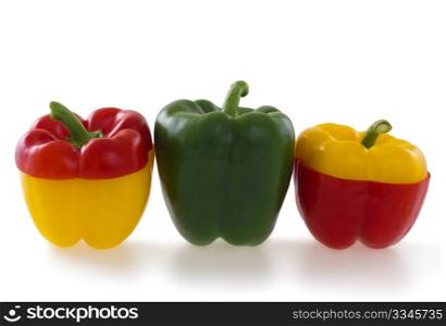 Three colorful bell pepper , isolated on white background