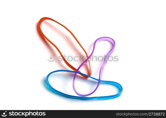 Three colorful rubber bands isolated on white background