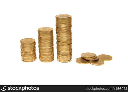 Three columns of gold isolated on white