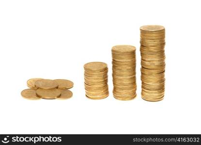 Three columns of gold isolated on white