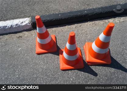 Three cone sign of asphalt a road
