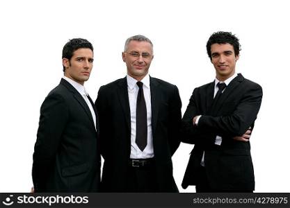 Three confident businessmen on white background