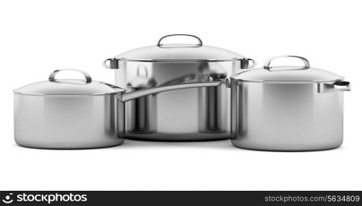 three cooking pans isolated on white background