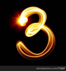 Three - Created by light numerals over black background