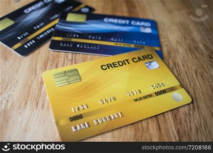 Three credit cards mockup on table