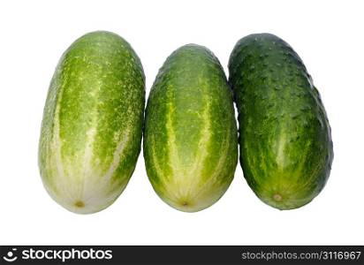 Three cucumber on a white background, isolated
