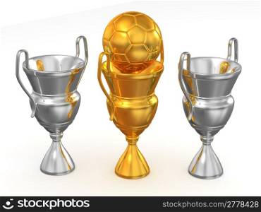 Three cup with ball. 3d