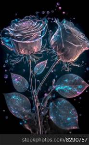 three dark blue roses isolated on black. three dark blue roses isolated on black AI Generated