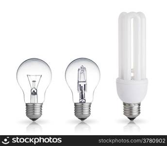 three different bulbs isolated on white background