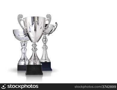 three different kind of silver trophies. Isolated on white background